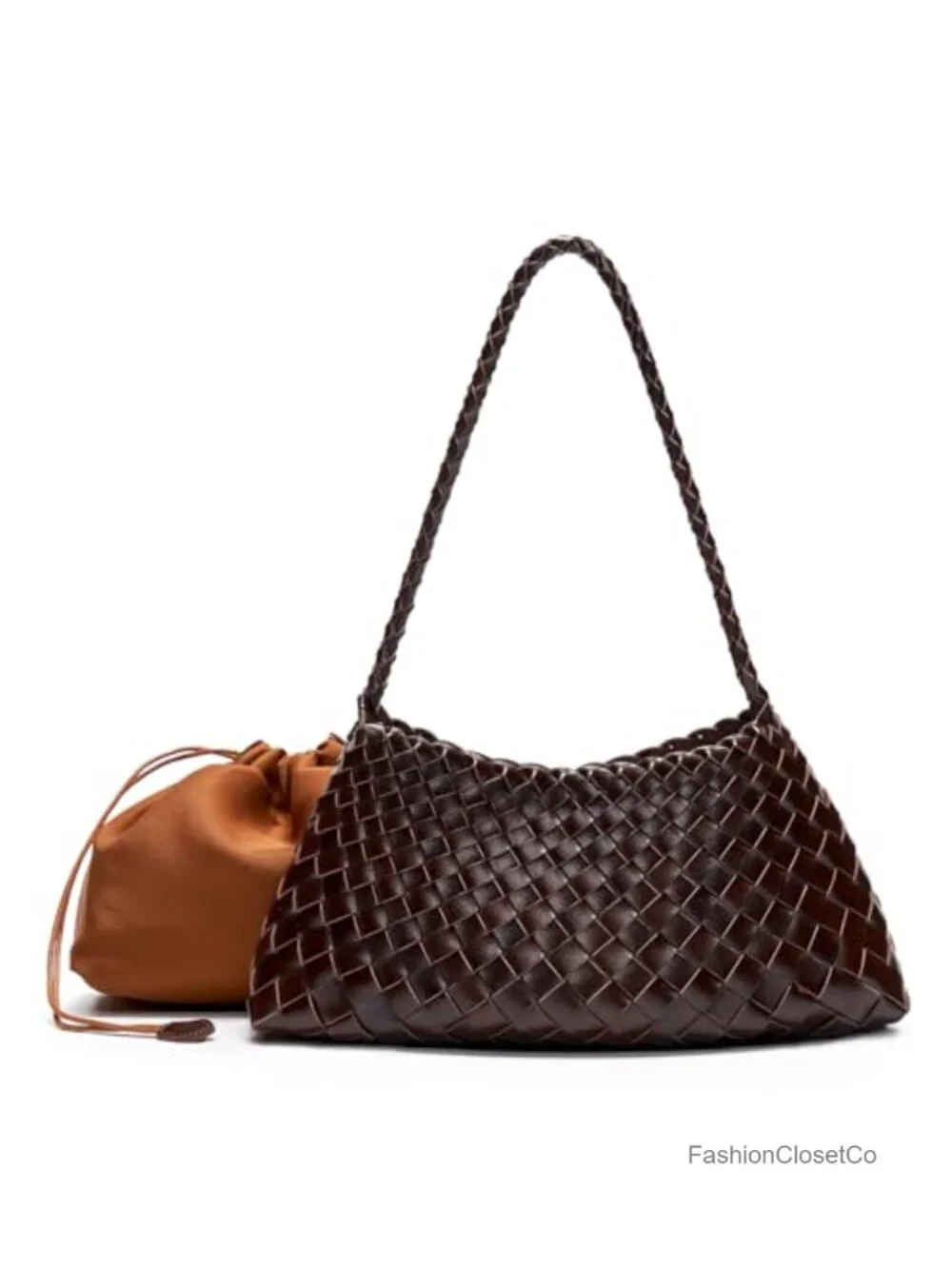 Hand-Woven Hobo Bag with Braided Strap, Removable Drawstring Pouch, Vegan